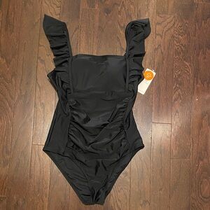 Elegant Black Ruffled One-Piece Swimsuit